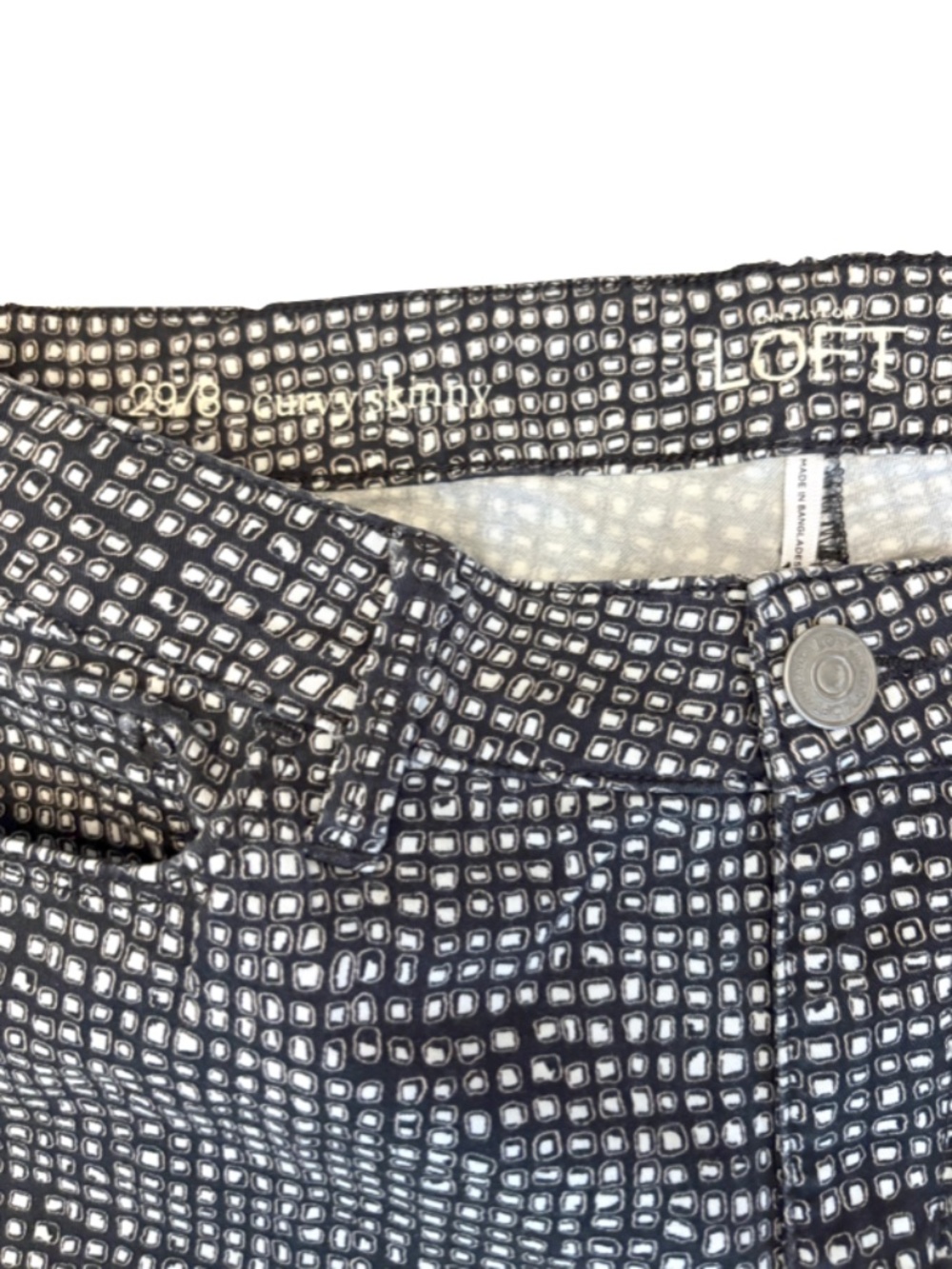 Loft black and white squares pattern curvy skinny pants size 8 | 29" - Picture 7 of 11